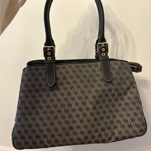 Dooney & Bourke Monogram Print Black Gray Satchel Handbag